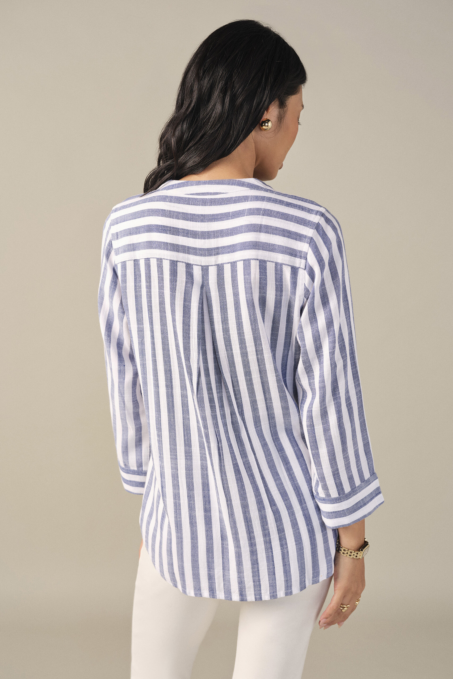 Striped Top in White, Blue, image 5